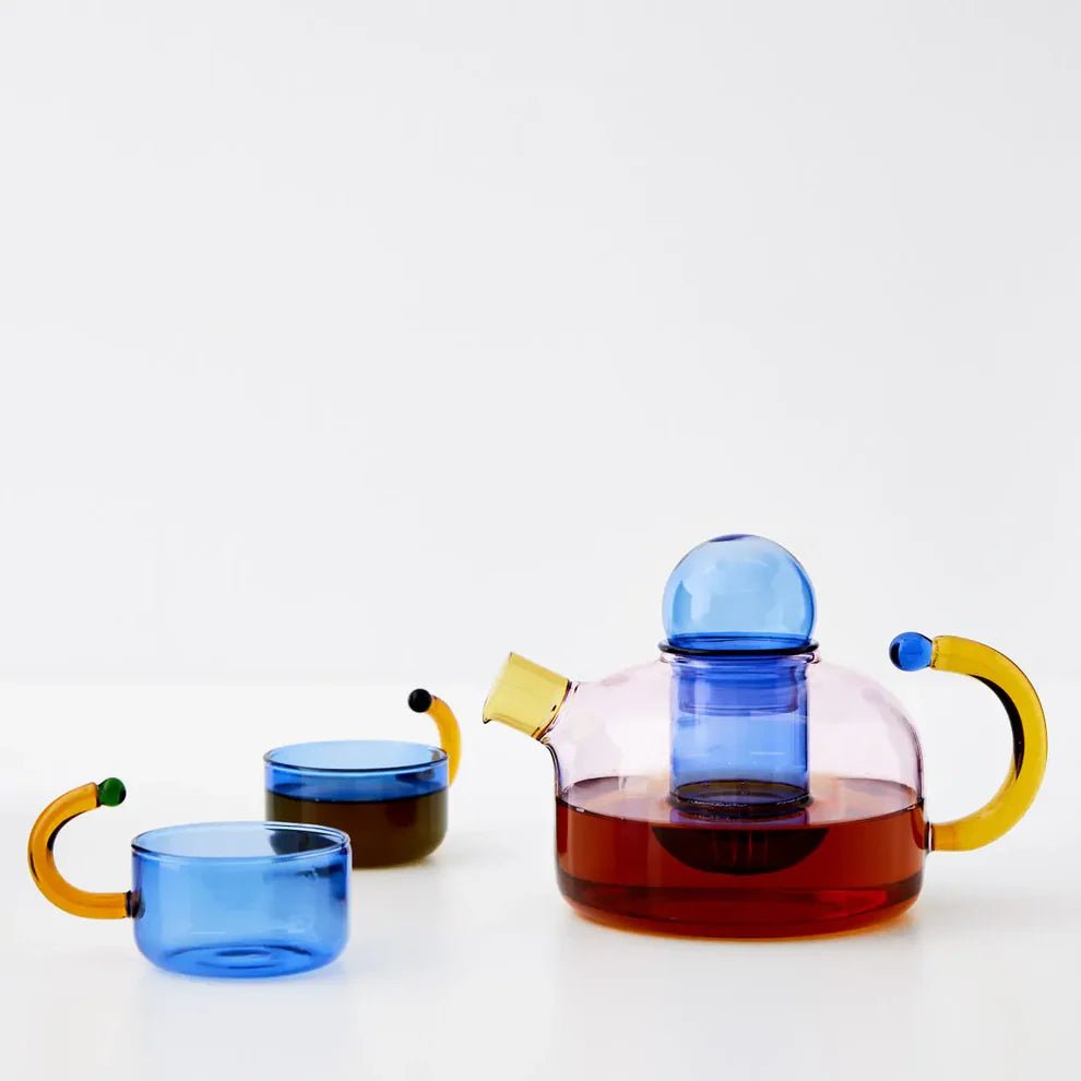Contrasting Color Glass Teapot and CupstevanaaContrasting Color Glass Teapot and Cups