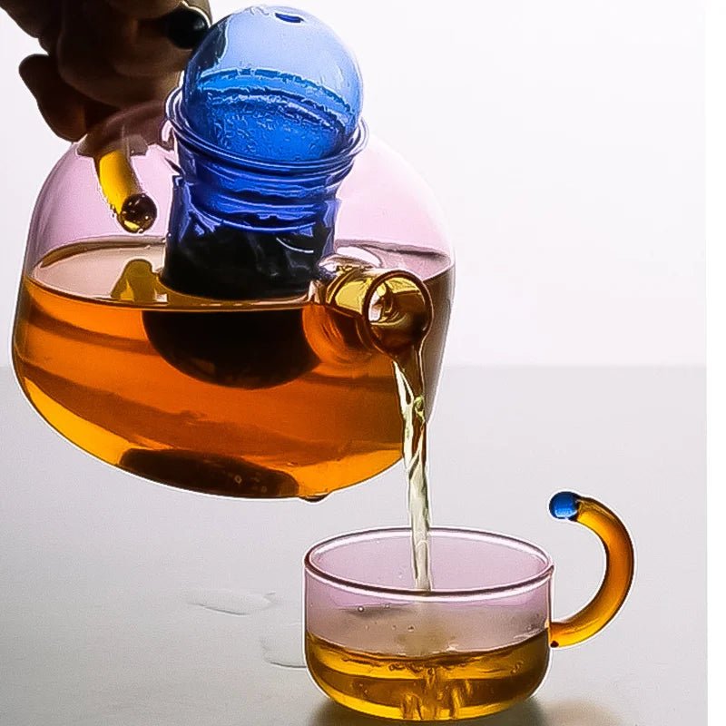 Contrasting Color Glass Teapot and CupstevanaaContrasting Color Glass Teapot and Cups