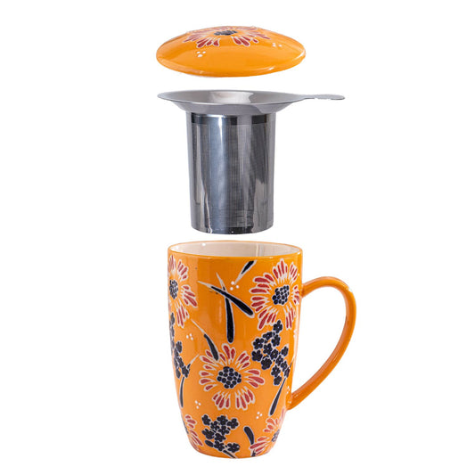 Porcelain Tea Mug with Infuser - Yellow FlowertevanaaPorcelain Tea Mug with Infuser - Yellow Flower