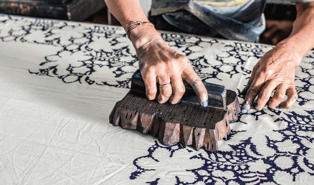 Hand Block Printing on cotton cloth by tevanaa