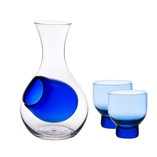 12oz Glass Sake Bottle and 2 Cups Set - Bluetevanaa12oz Glass Sake Bottle and 2 Cups Set - Blue