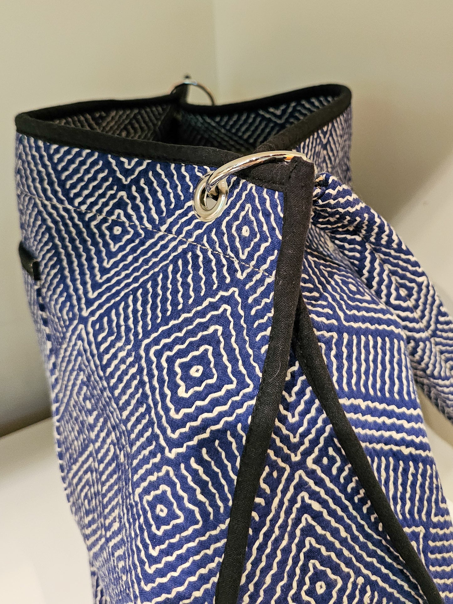 Recycled Cotton Kantha Tote - Blue Diamond