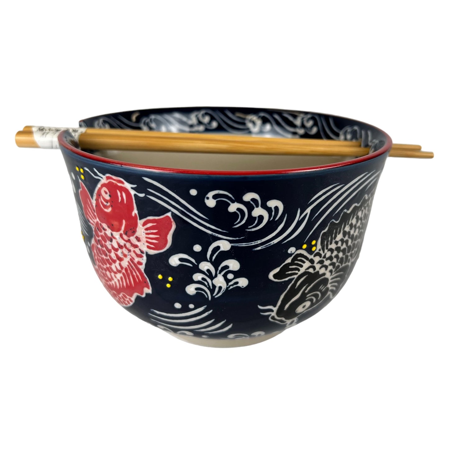 24oz 6"Dx4"H Noodle Bowl With Chopsticks Set Koi Fish Design (4/16)tevanaa24oz 6"Dx4"H Noodle Bowl With Chopsticks Set Koi Fish Design (4/16)