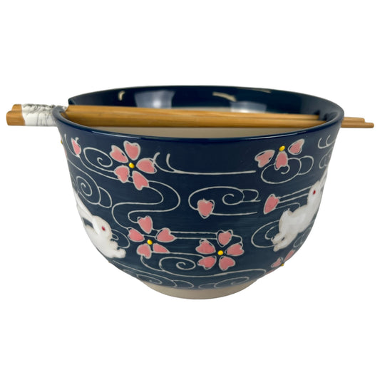 24oz 6"Dx4"H Noodle Bowl With Chopsticks Set Sakura Rabbit Design (4/16)tevanaa24oz 6"Dx4"H Noodle Bowl With Chopsticks Set Sakura Rabbit Design (4/16)