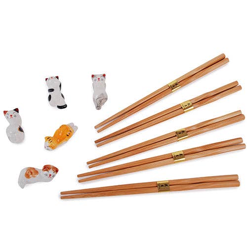 5 pc Chopsticks and Cats Porcelain Chopsticks Rest Gift Settevanaa5 pc Chopsticks and Cats Porcelain Chopsticks Rest Gift Set