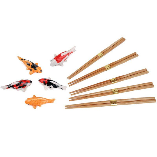 5 pc Chopsticks and Koi Fish Chopstick Rests Settevanaa5 pc Chopsticks and Koi Fish Chopstick Rests Set