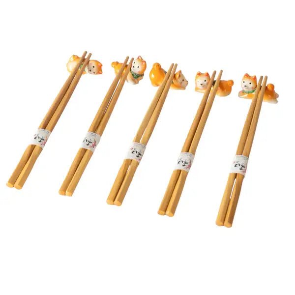 5pc Chopsticks and Shiba Inu Chopsticks Rest Gift Settevanaa5pc Chopsticks and Shiba Inu Chopsticks Rest Gift Set