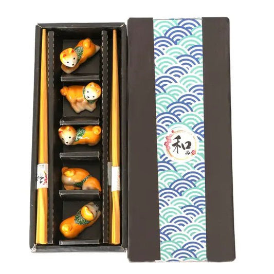 5pc Chopsticks and Shiba Inu Chopsticks Rest Gift Settevanaa5pc Chopsticks and Shiba Inu Chopsticks Rest Gift Set