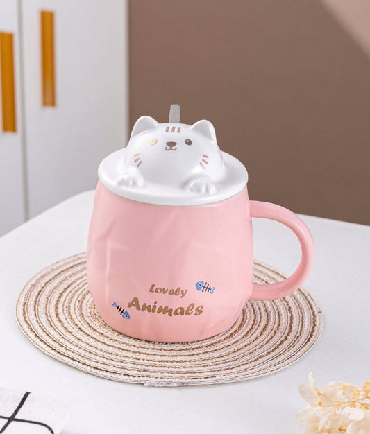 Adorable Cat Mug With Lid and Straw PinktevanaaAdorable Cat Mug With Lid and Straw Pink