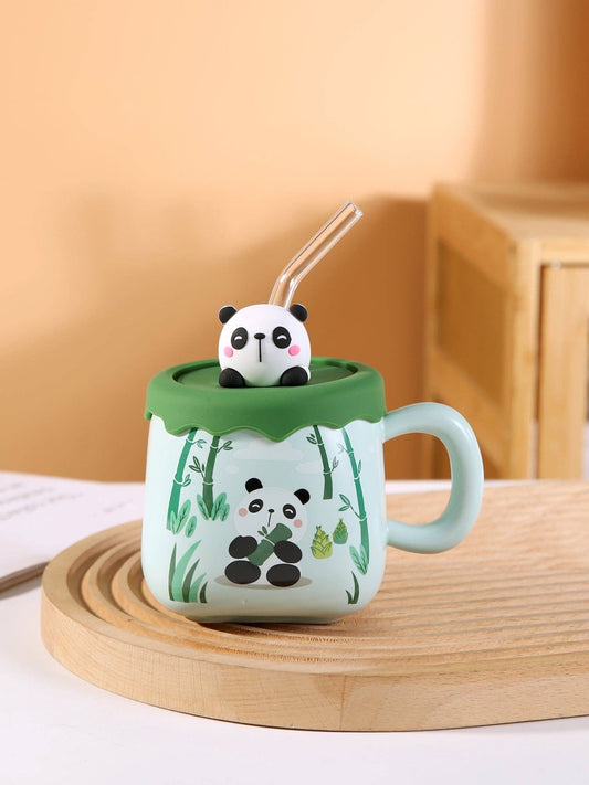 Bamboo Panda 13oz Mug With Lid and StrawtevanaaBamboo Panda 13oz Mug With Lid and Straw