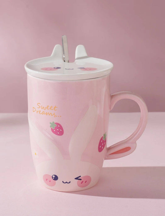 Bunny Happy Rabbit White 14oz Mug With Lid and Spoon (12/36)tevanaaBunny Happy Rabbit White 14oz Mug With Lid and Spoon (12/36)