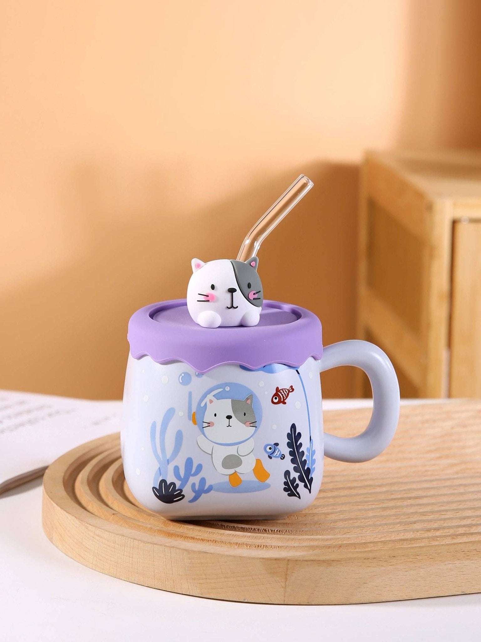 Cat Diving Mug With Lid and StrawtevanaaCat Diving Mug With Lid and Straw