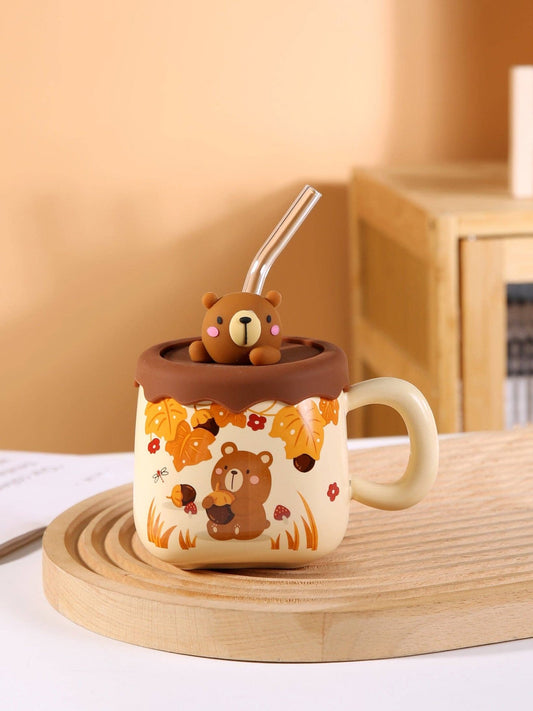 Cute Bear Mug With Lid and StrawtevanaaCute Bear Mug With Lid and Straw