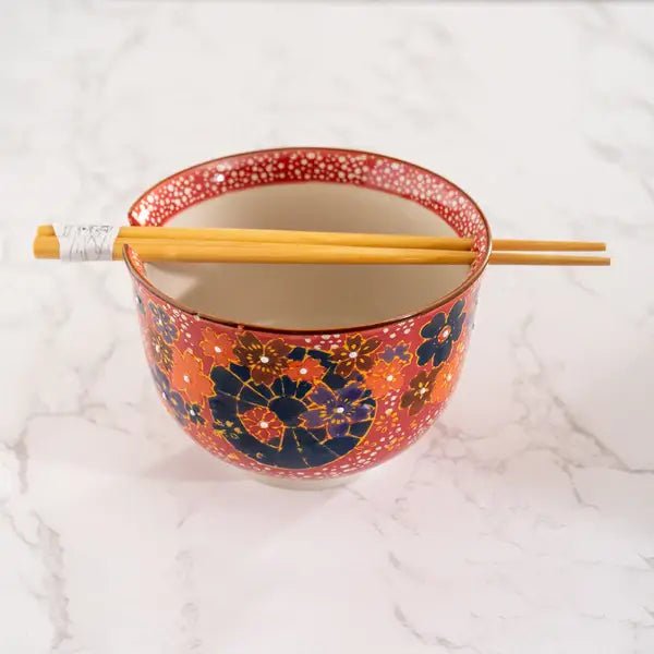 Floral Design 18oz Bowl With Chopsticks SettevanaaFloral Design 18oz Bowl With Chopsticks Set