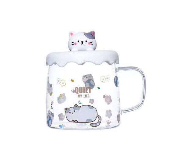 Gentle Cat 15oz Glass Mug With Lid and Spoon (12/36)tevanaaGentle Cat 15oz Glass Mug With Lid and Spoon (12/36)