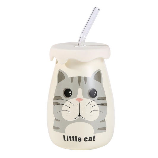 Gray Tabby Cat 14oz Mug With Lid and Straw (12/36)tevanaaGray Tabby Cat 14oz Mug With Lid and Straw (12/36)