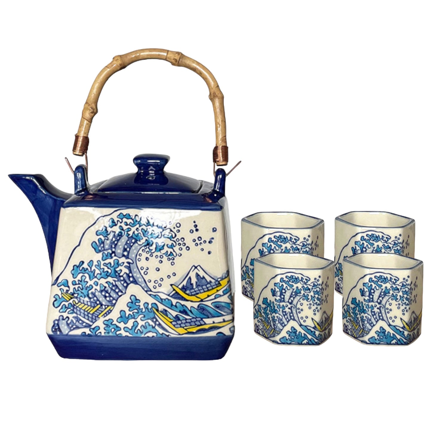 Great Wave Tea Set 20oz Tea Pot with 4 Hexagon CupstevanaaGreat Wave Tea Set 20oz Tea Pot with 4 Hexagon Cups