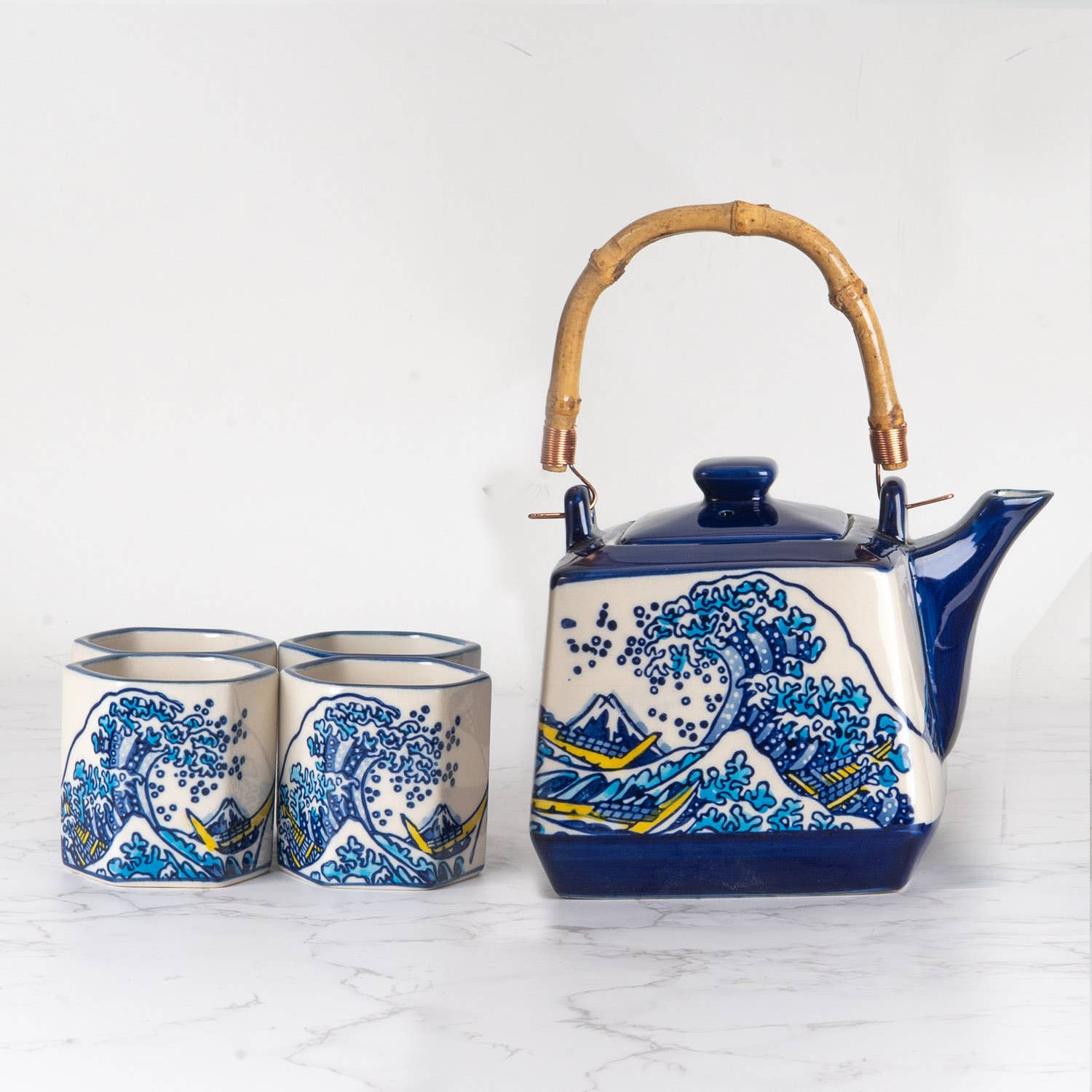 Great Wave Tea Set 20oz Tea Pot with 4 Hexagon CupstevanaaGreat Wave Tea Set 20oz Tea Pot with 4 Hexagon Cups