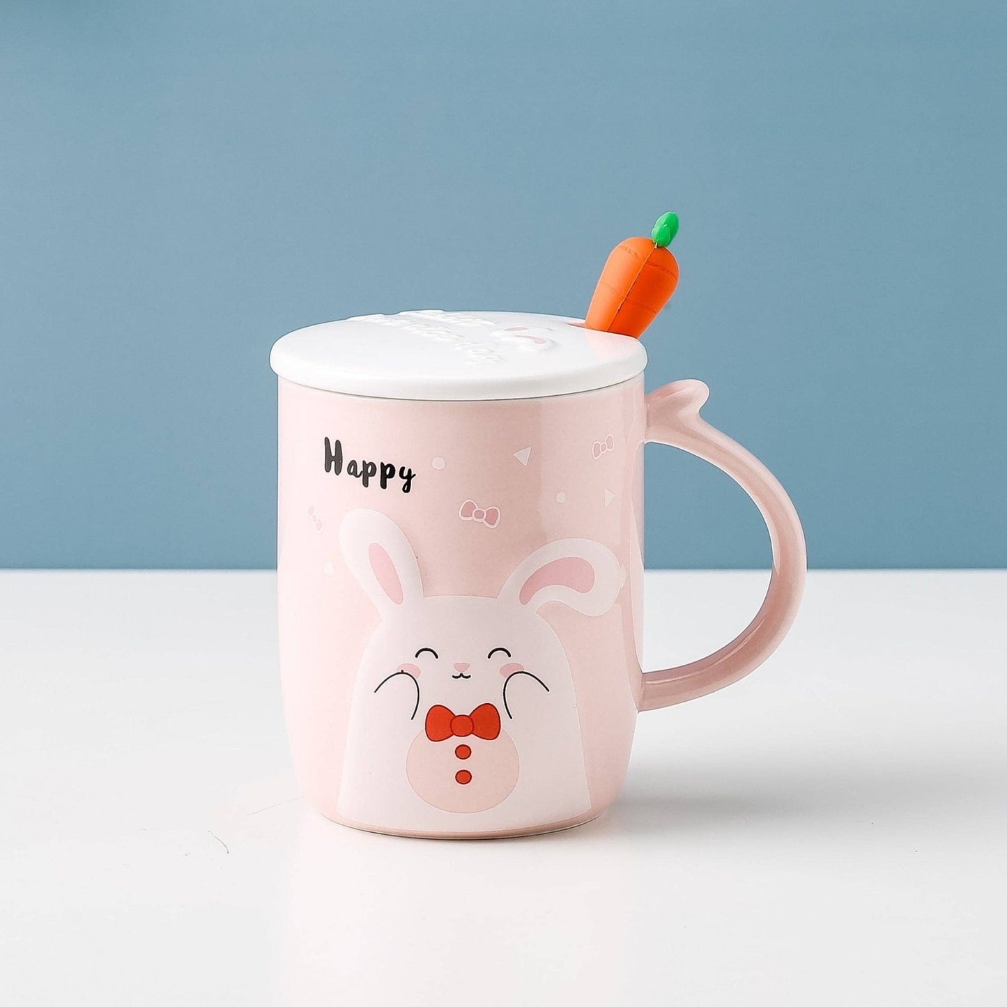 Happy Bunny White Mug With Lid and SpoontevanaaHappy Bunny White Mug With Lid and Spoon