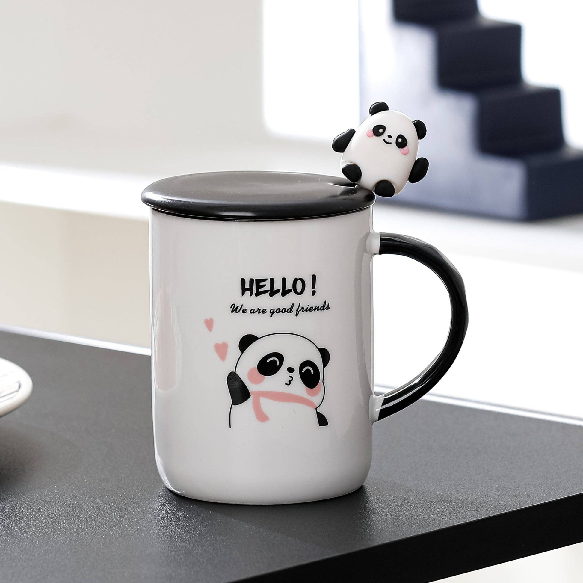 Hello Panda 13oz Mug With Lid and SpoontevanaaHello Panda 13oz Mug With Lid and Spoon