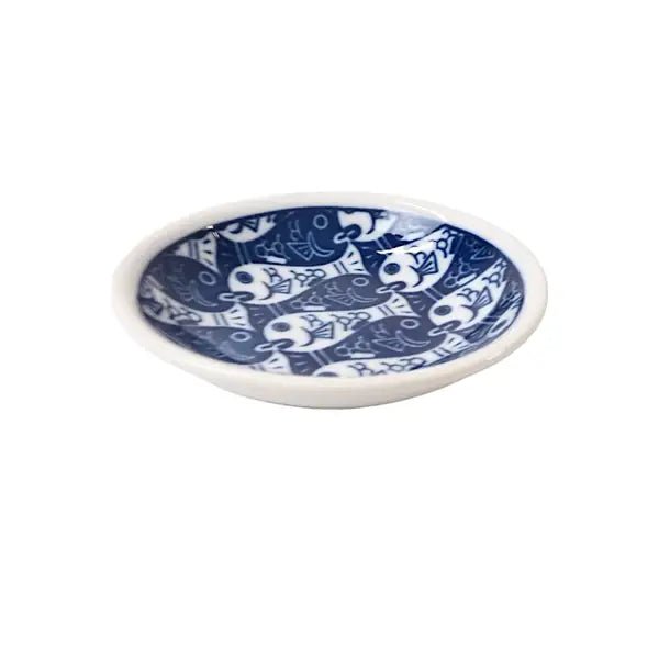 JAPAN Sakana Blue Fish 2oz 3.5"Dia Porcelain Sauce DishtevanaaJAPAN Sakana Blue Fish 2oz 3.5"Dia Porcelain Sauce Dish