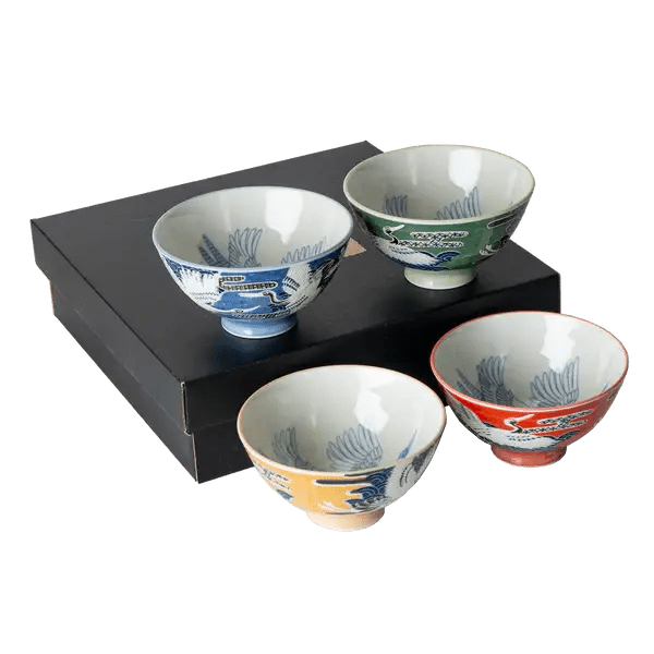 Japanese 4 Piece Rice Bowl Gift Set - CranetevanaaJapanese 4 Piece Rice Bowl Gift Set - Crane