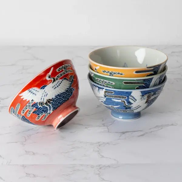 Japanese 4 Piece Rice Bowl Gift Set - CranetevanaaJapanese 4 Piece Rice Bowl Gift Set - Crane