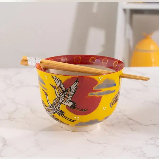 Japanese Crane Bowl With Chopsticks SettevanaaJapanese Crane Bowl With Chopsticks Set