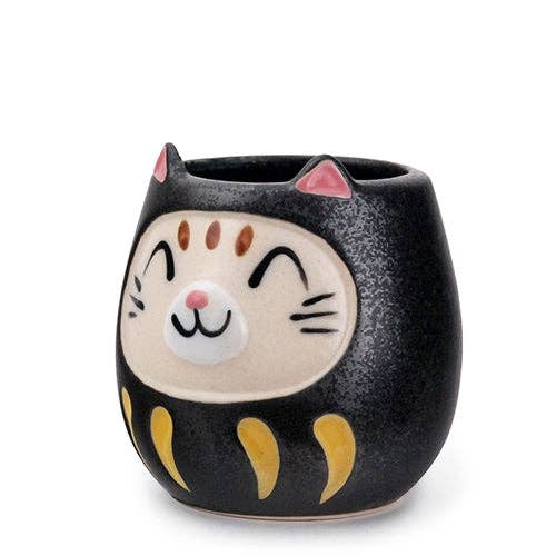 Japanese Daruma Cat Yunomi Style Tea Cup BlacktevanaaJapanese Daruma Cat Yunomi Style Tea Cup Black