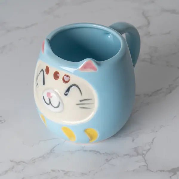 Japanese Daruma Cat Yunomi Style Tea Mug BluetevanaaJapanese Daruma Cat Yunomi Style Tea Mug Blue