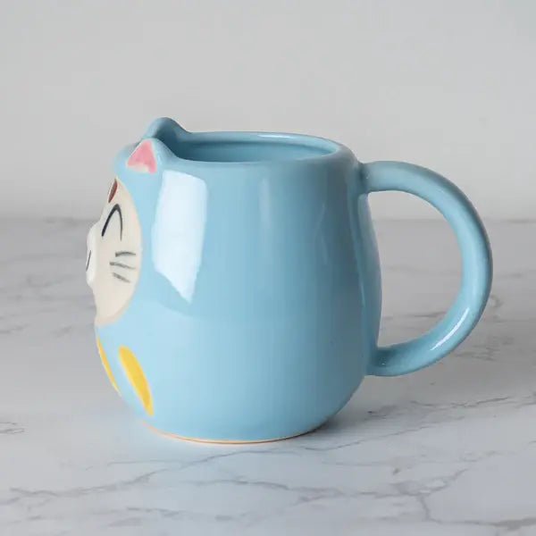 Japanese Daruma Cat Yunomi Style Tea Mug BluetevanaaJapanese Daruma Cat Yunomi Style Tea Mug Blue