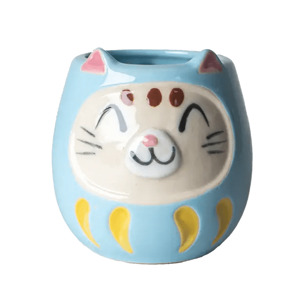 Japanese Daruma Cat Yunomi Style Tea Mug BluetevanaaJapanese Daruma Cat Yunomi Style Tea Mug Blue