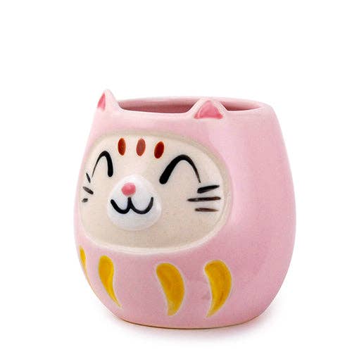 Japanese Daruma Cat Yunomi Style Tea Mug PinktevanaaJapanese Daruma Cat Yunomi Style Tea Mug Pink