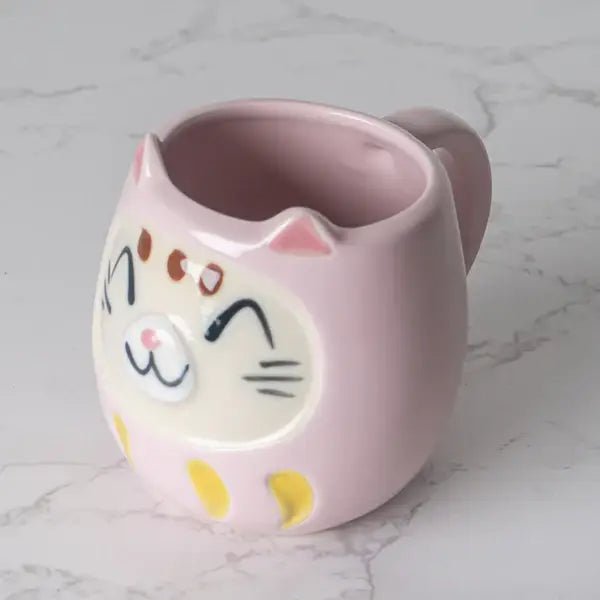 Japanese Daruma Cat Yunomi Style Tea Mug PinktevanaaJapanese Daruma Cat Yunomi Style Tea Mug Pink