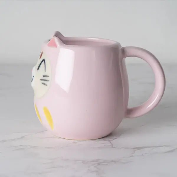 Japanese Daruma Cat Yunomi Style Tea Mug PinktevanaaJapanese Daruma Cat Yunomi Style Tea Mug Pink