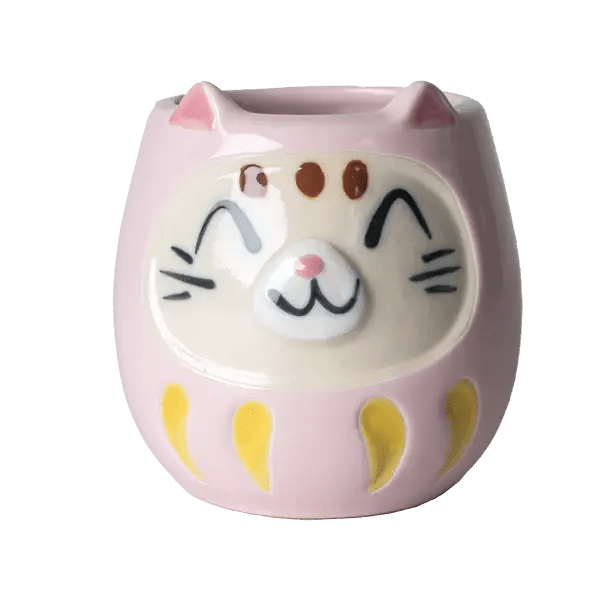 Japanese Daruma Cat Yunomi Style Tea Mug PinktevanaaJapanese Daruma Cat Yunomi Style Tea Mug Pink