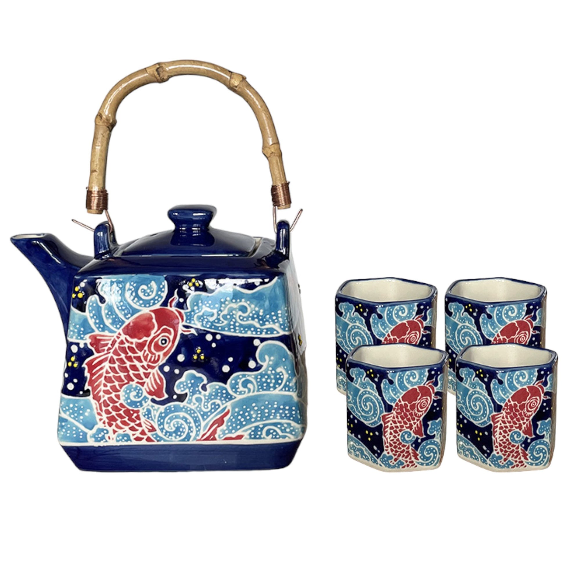 Koi Fish Tea Set 20oz Tea Pot with 4 CupstevanaaKoi Fish Tea Set 20oz Tea Pot with 4 Cups