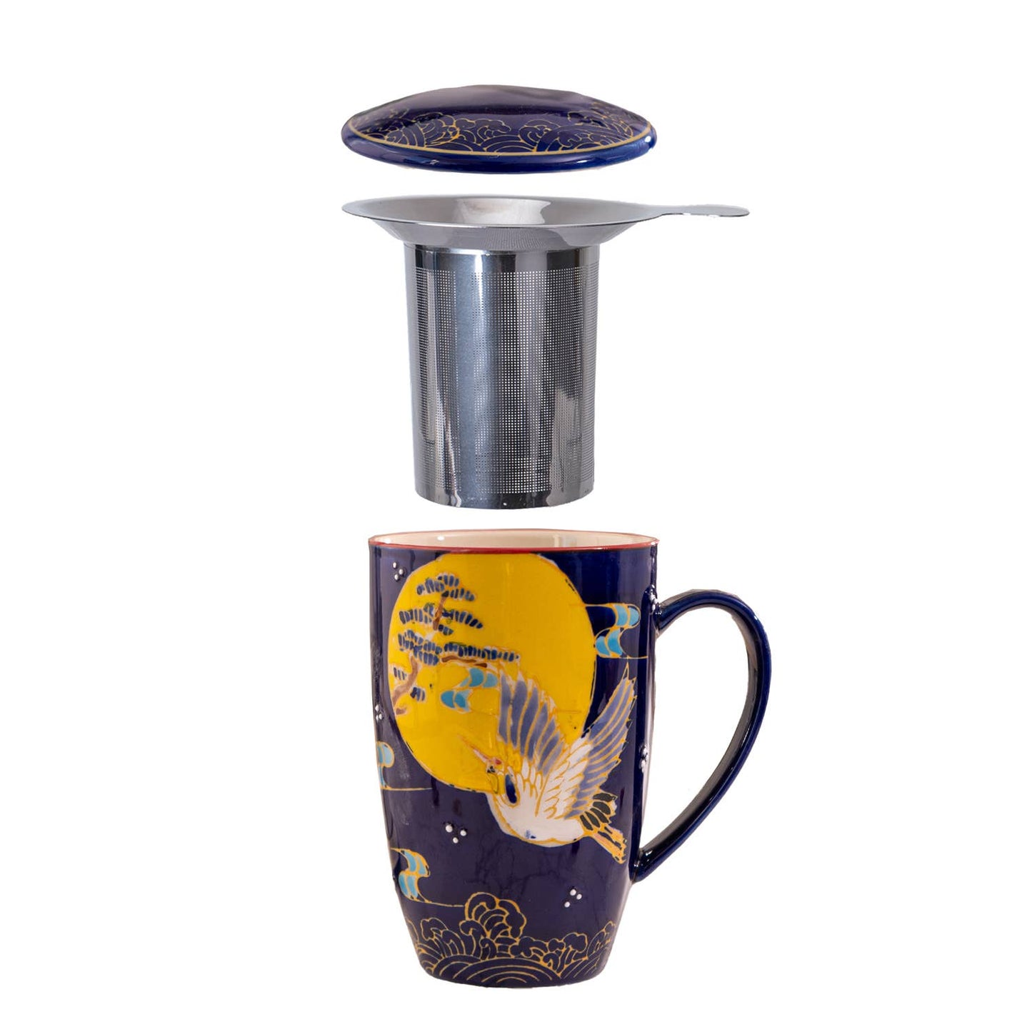 Porcelain Tea Mug with Infuser - Japanese CranetevanaaPorcelain Tea Mug with Infuser - Japanese Crane