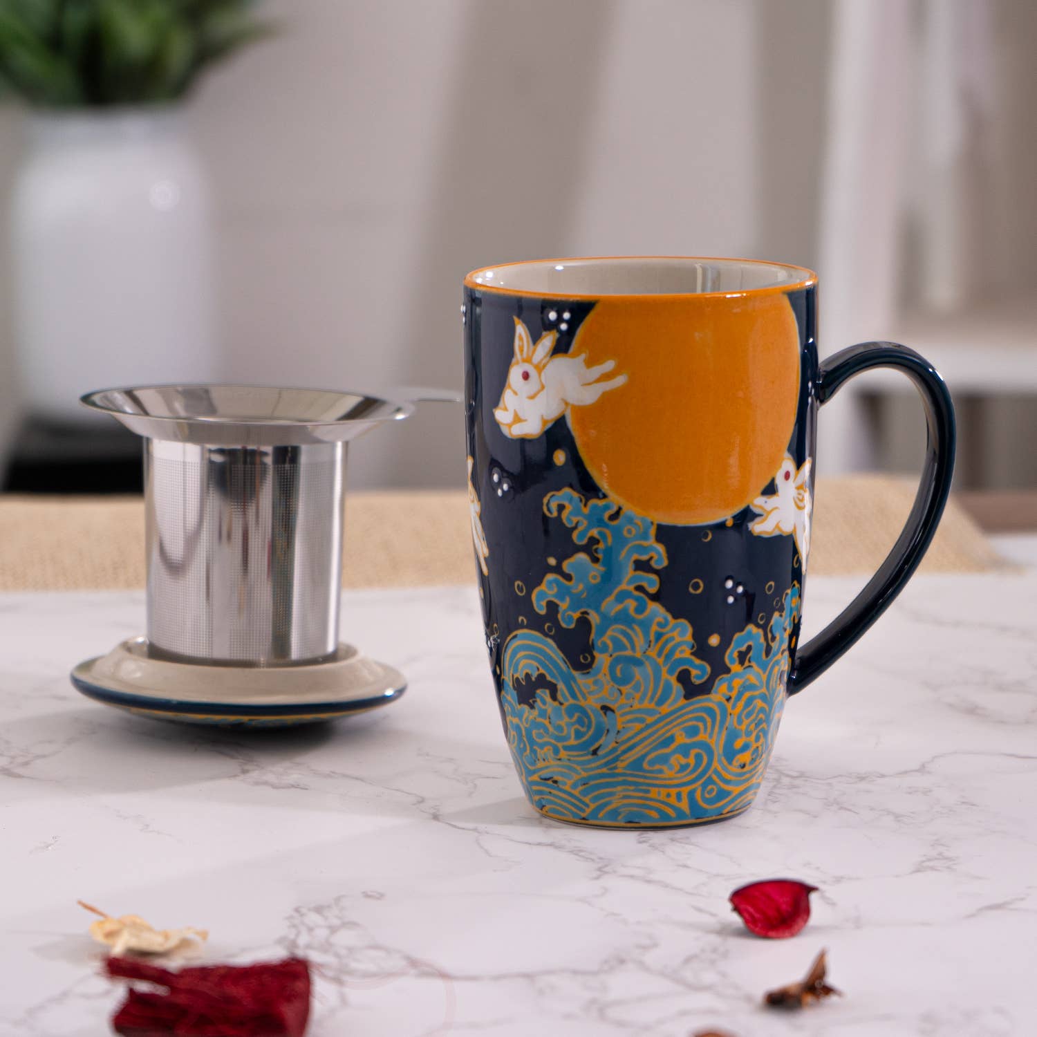 Porcelain Tea Mug with Infuser - Moon RabbittevanaaPorcelain Tea Mug with Infuser - Moon Rabbit