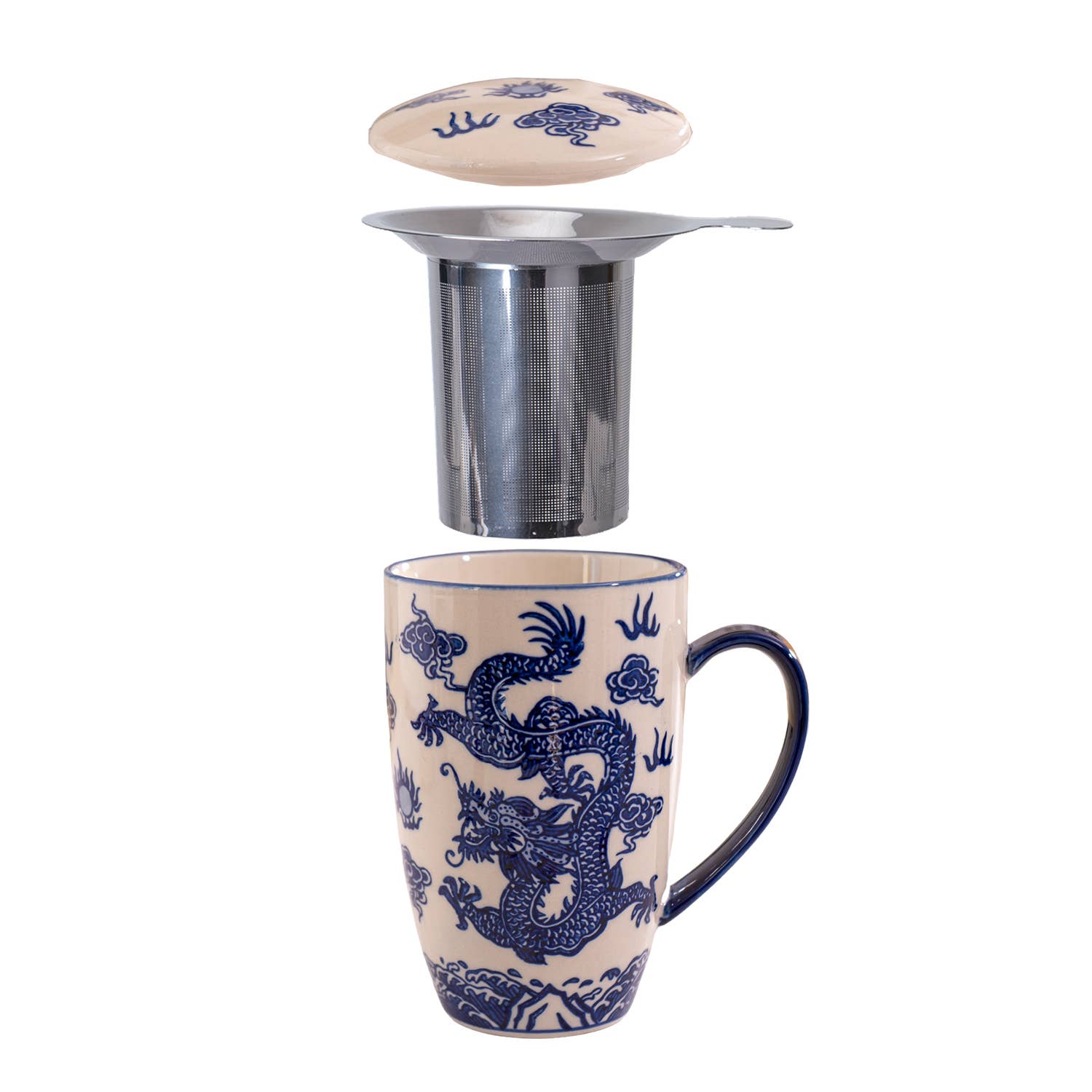 Porcelain Tea Mug with Infuser - Oriental Ryu DragontevanaaPorcelain Tea Mug with Infuser - Oriental Ryu Dragon