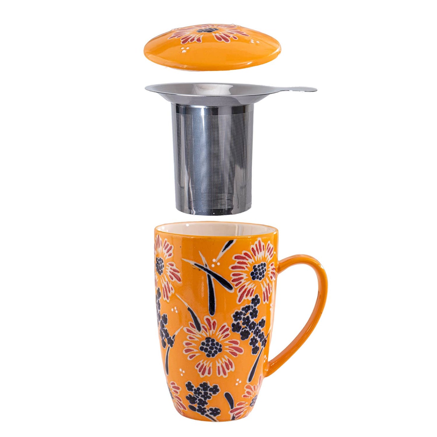 Porcelain Tea Mug with Infuser - Yellow FlowertevanaaPorcelain Tea Mug with Infuser - Yellow Flower