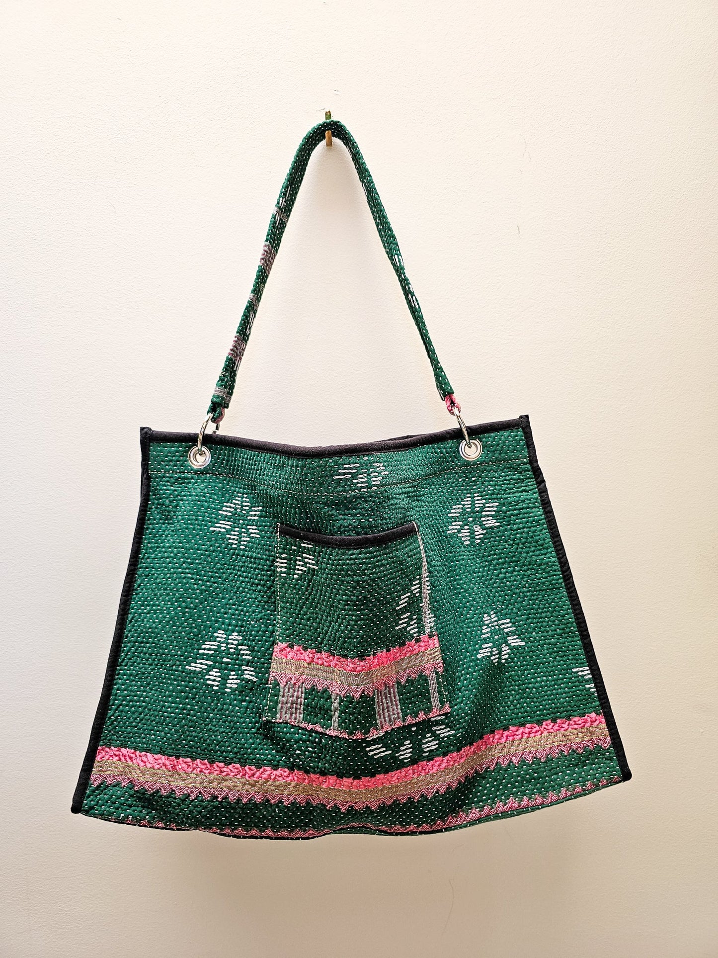 Recycled Cotton Kantha Tote - ForesttevanaaRecycled Cotton Kantha Tote - Forest