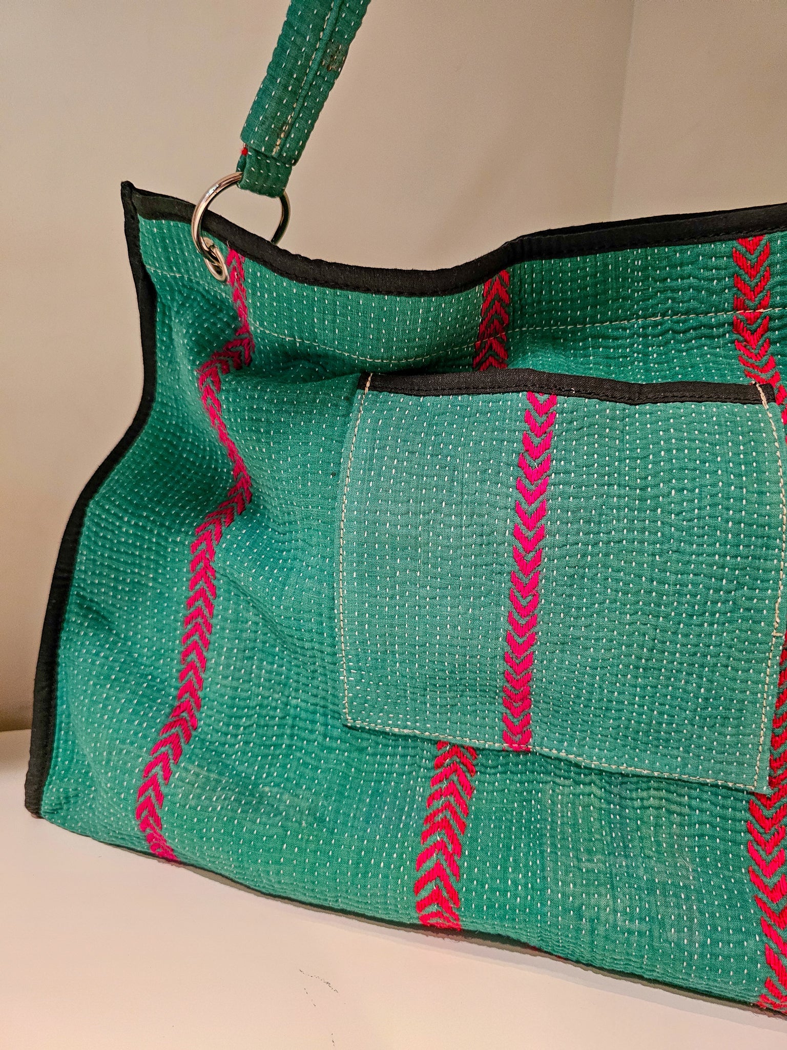 Recycled Cotton Kantha Tote - WatermelontevanaaRecycled Cotton Kantha Tote - Watermelon