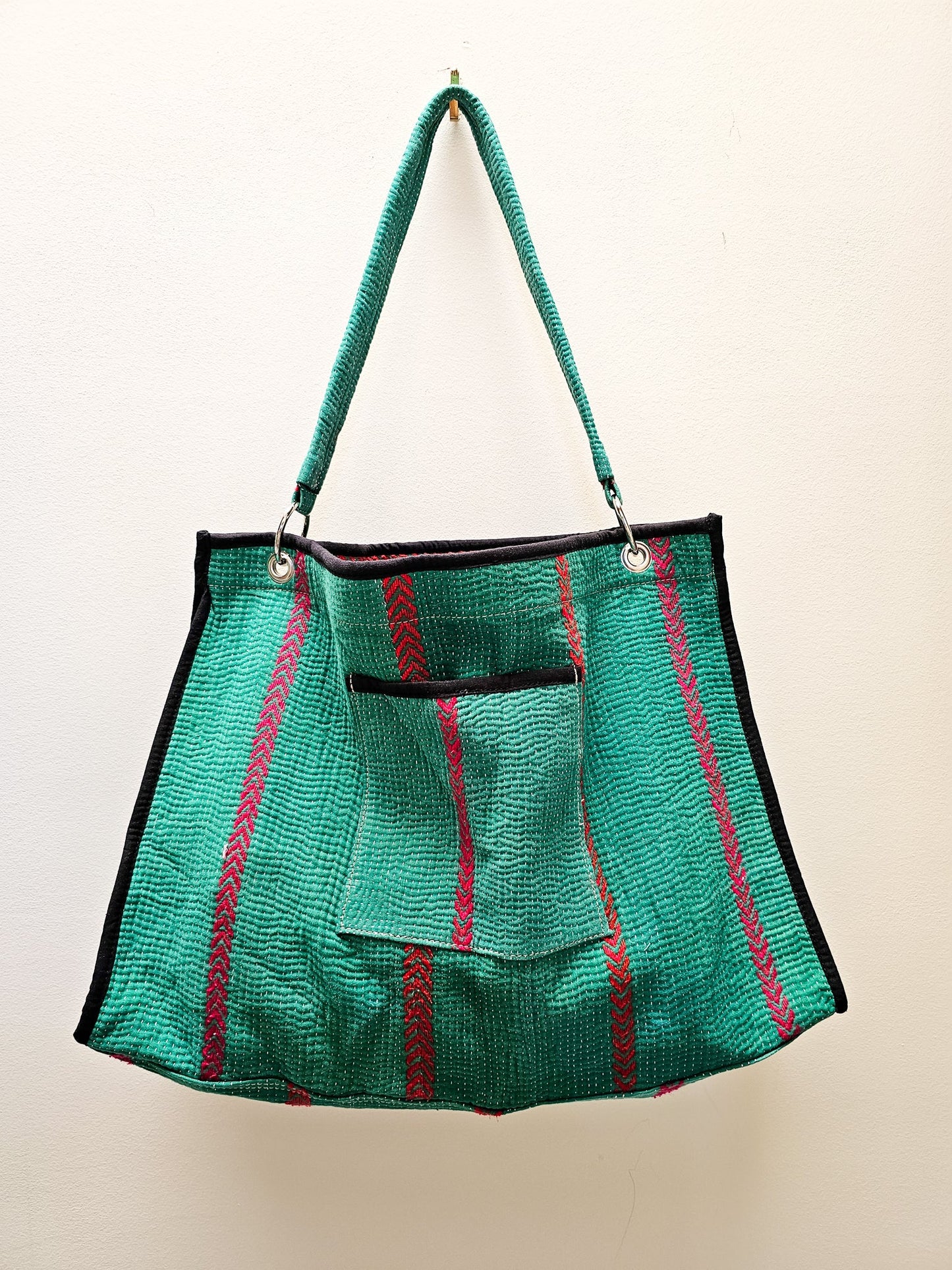 Recycled Cotton Kantha Tote - WatermelontevanaaRecycled Cotton Kantha Tote - Watermelon