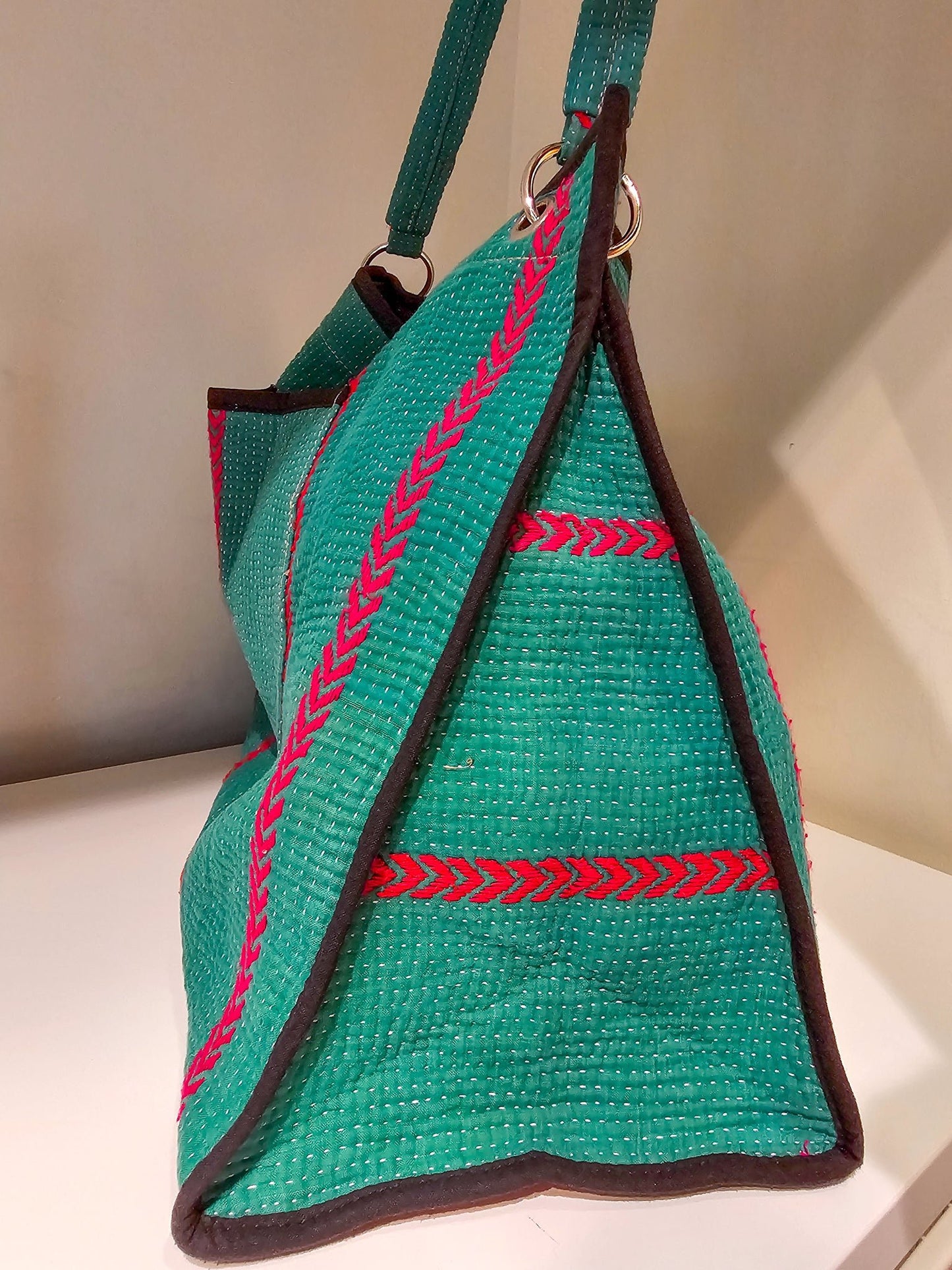 Recycled Cotton Kantha Tote - WatermelontevanaaRecycled Cotton Kantha Tote - Watermelon