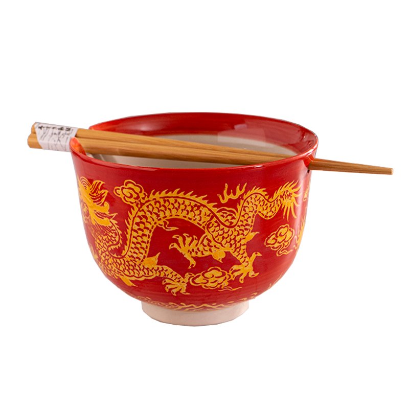 Red Dragon Design 18oz 5.25"D Bowl With Chopsticks SettevanaaRed Dragon Design 18oz 5.25"D Bowl With Chopsticks Set