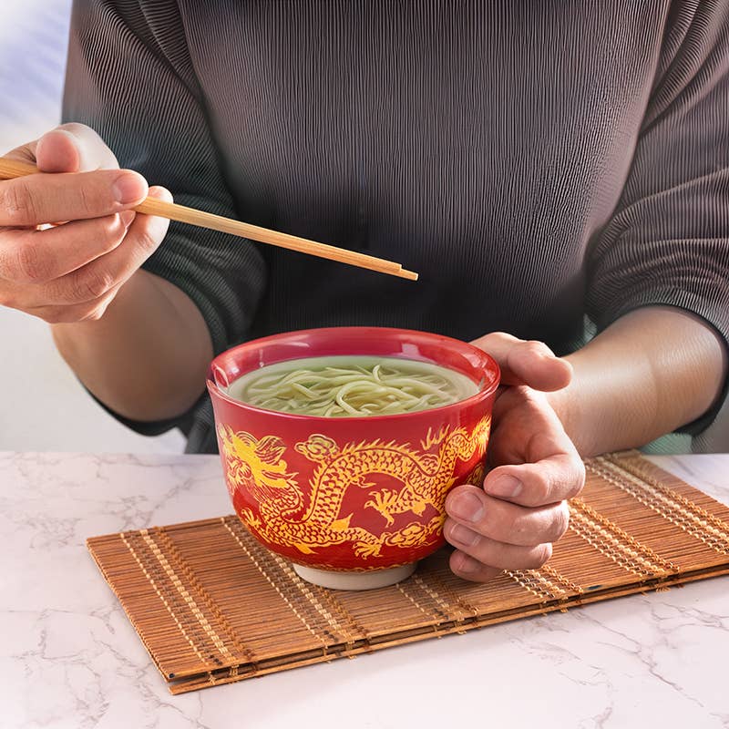 Red Dragon Design 18oz 5.25"D Bowl With Chopsticks SettevanaaRed Dragon Design 18oz 5.25"D Bowl With Chopsticks Set