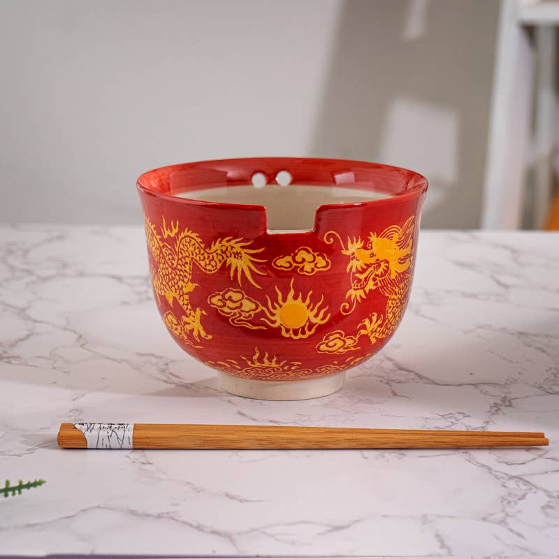 Red Dragon Design 18oz 5.25"D Bowl With Chopsticks SettevanaaRed Dragon Design 18oz 5.25"D Bowl With Chopsticks Set