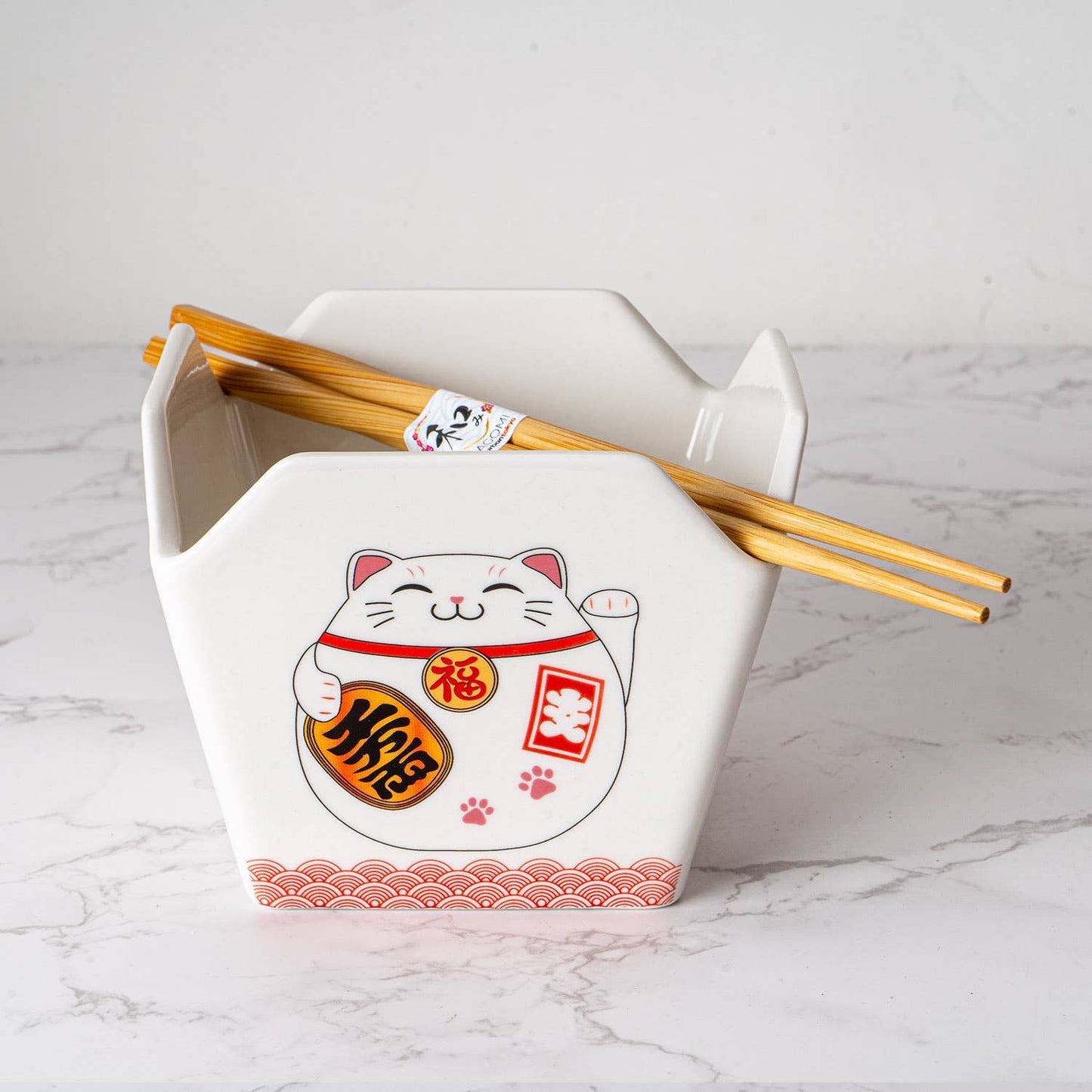 Takeout Box Dinner Bowl With Chopsticks - Lucky CattevanaaTakeout Box Dinner Bowl With Chopsticks - Lucky Cat