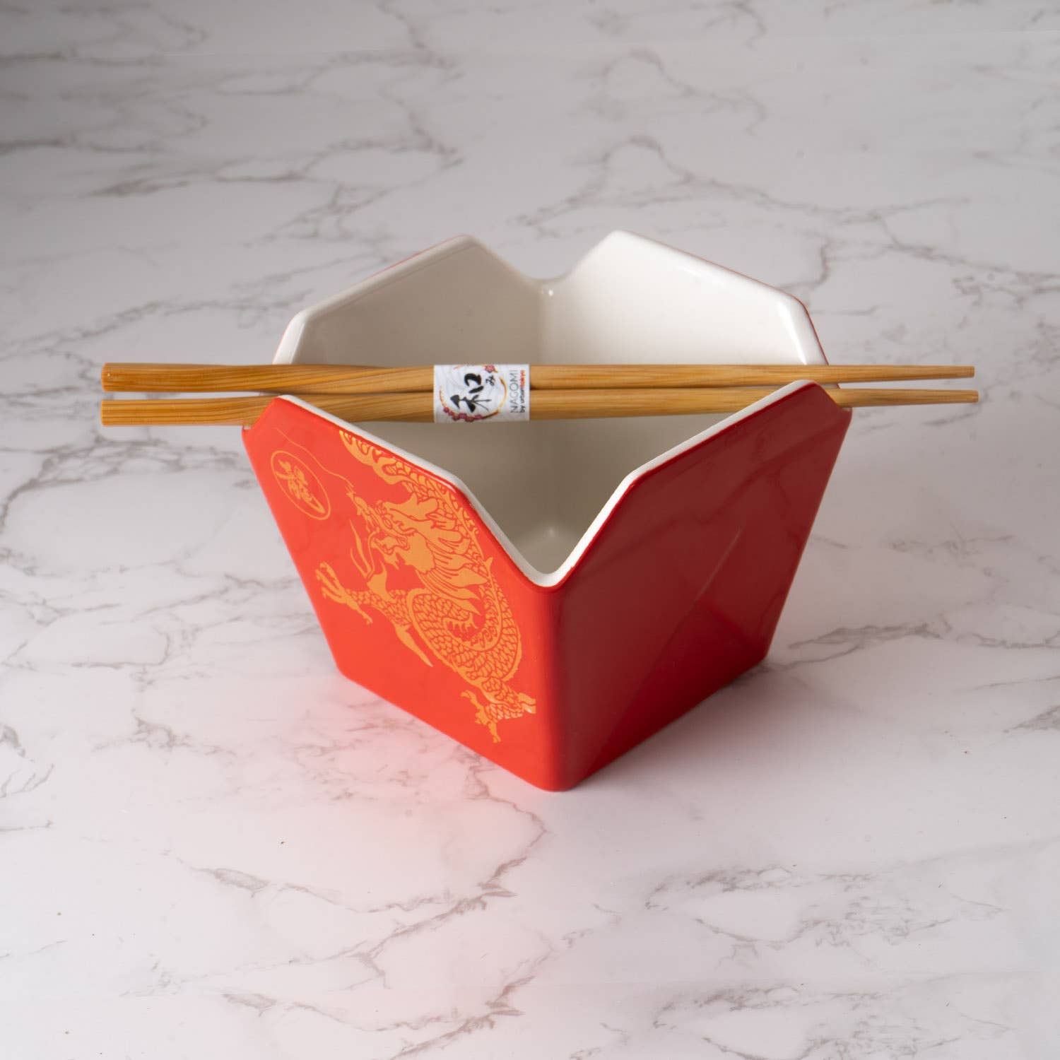 Takeout Box Serving Bowl With Chopsticks - Red DragontevanaaTakeout Box Serving Bowl With Chopsticks - Red Dragon